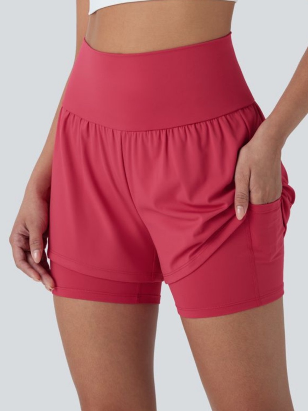 HALARA Bright Pink Coral 2 in 1 High-Waist Athletic Shorts Size Medium